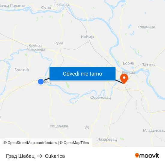 Град Шабац to Cukarica map