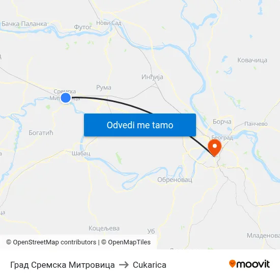 Град Сремска Митровица to Cukarica map