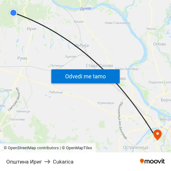 Општина Ириг to Cukarica map