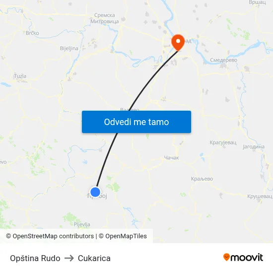 Opština Rudo to Cukarica map