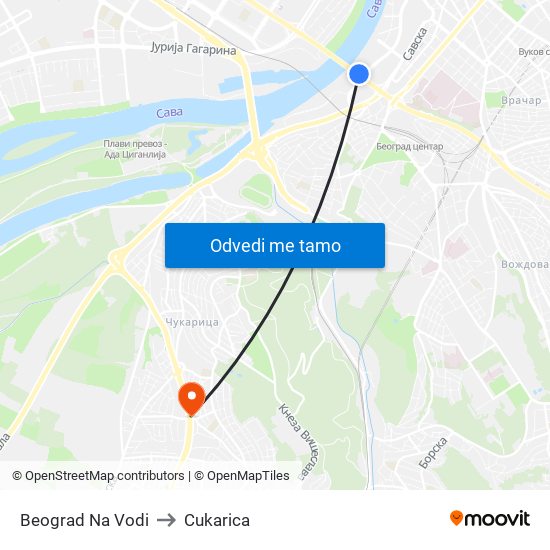 Beograd Na Vodi to Cukarica map