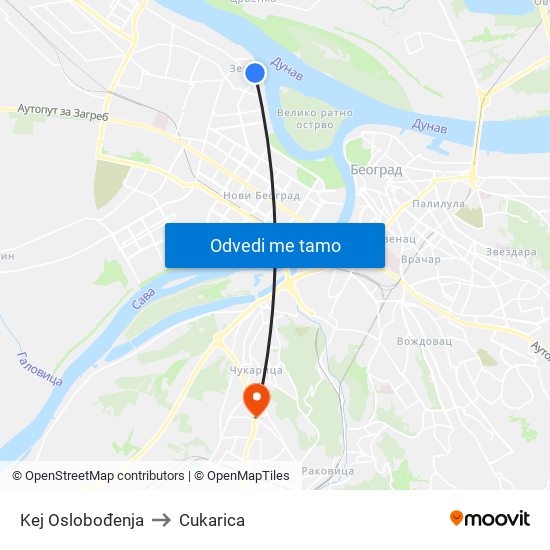 Kej Oslobođenja to Cukarica map