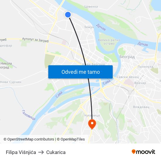 Filipa Višnjića to Cukarica map