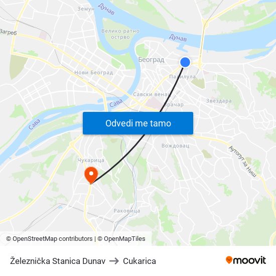 Železnička Stanica Dunav to Cukarica map
