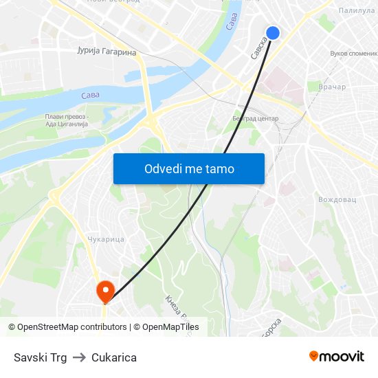 Savski Trg to Cukarica map