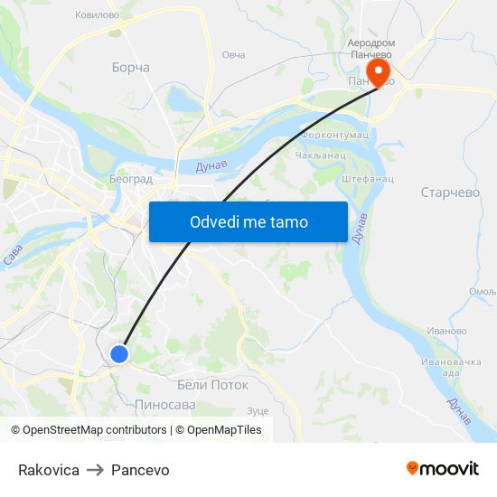 Rakovica to Pancevo map