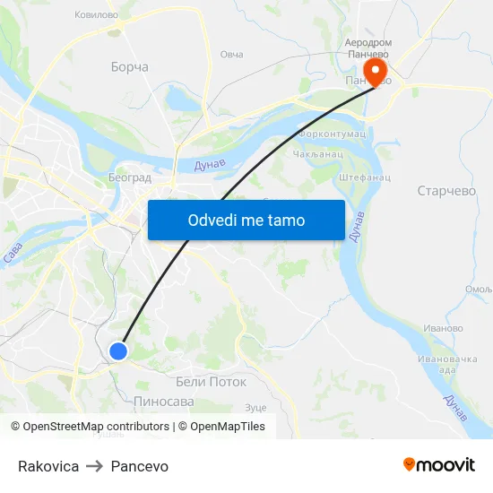 Rakovica to Pancevo map