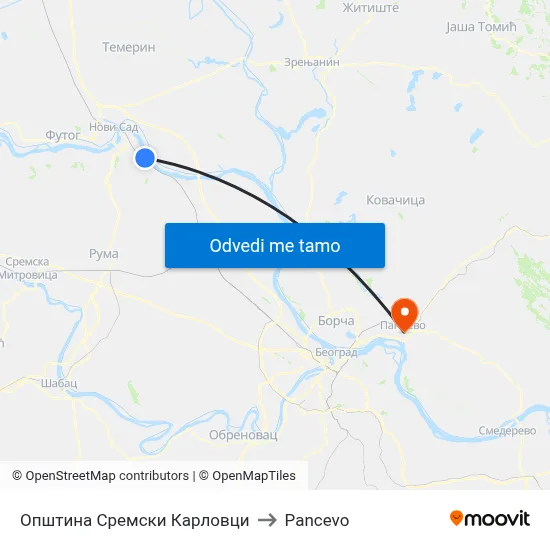 Општина Сремски Карловци to Pancevo map