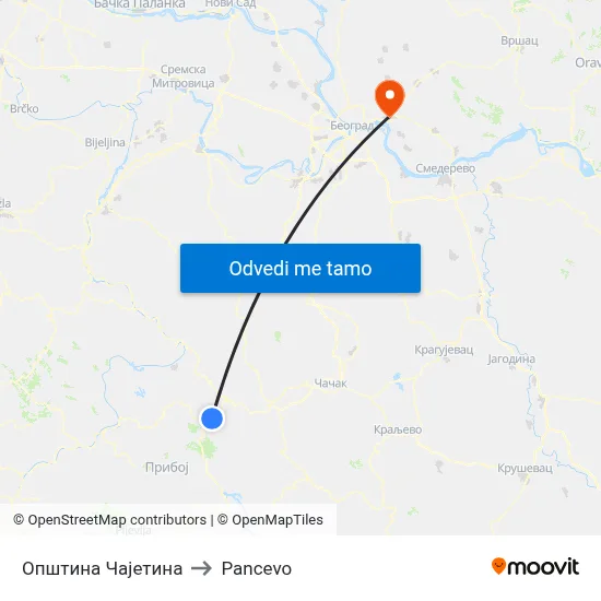 Општина Чајетина to Pancevo map