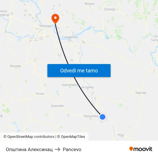 Општина Алексинац to Pancevo map