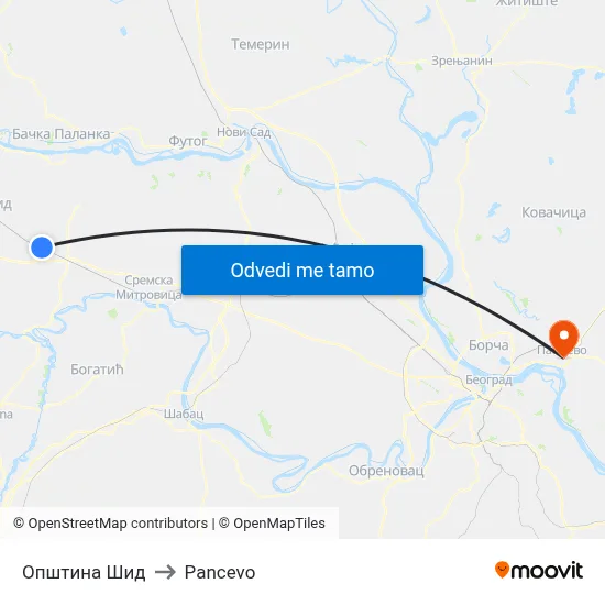 Општина Шид to Pancevo map