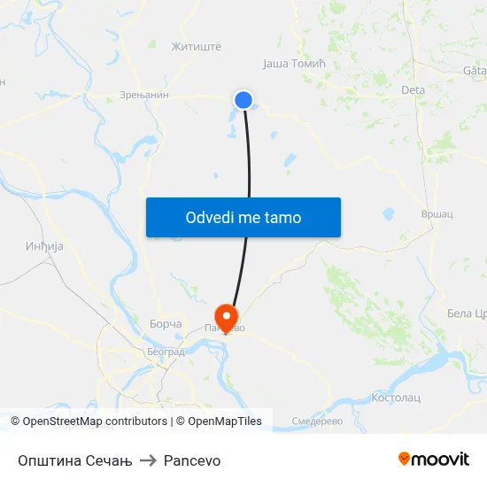 Општина Сечањ to Pancevo map