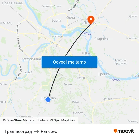 Град Београд to Pancevo map