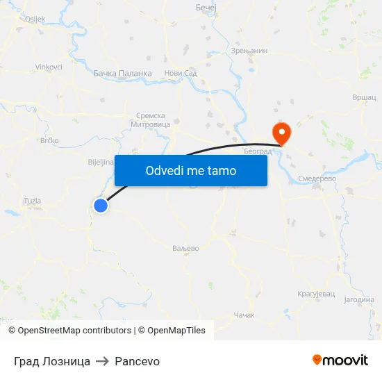 Град Лозница to Pancevo map