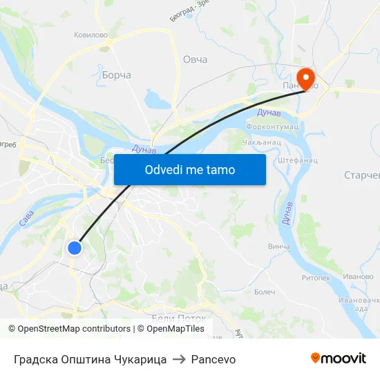 Градска Општина Чукарица to Pancevo map