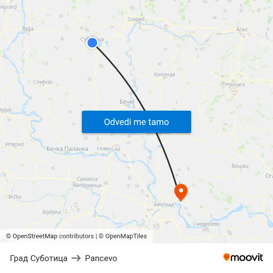 Град Суботица to Pancevo map
