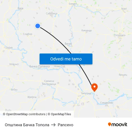 Општина Бачка Топола to Pancevo map