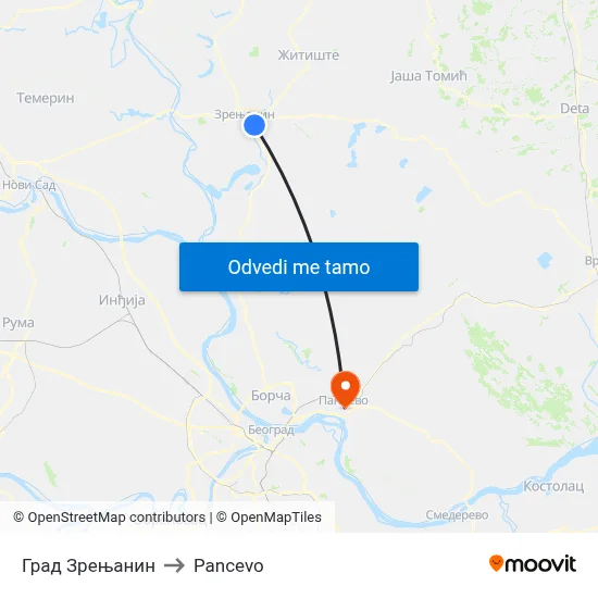 Град Зрењанин to Pancevo map