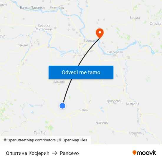 Општина Косјерић to Pancevo map