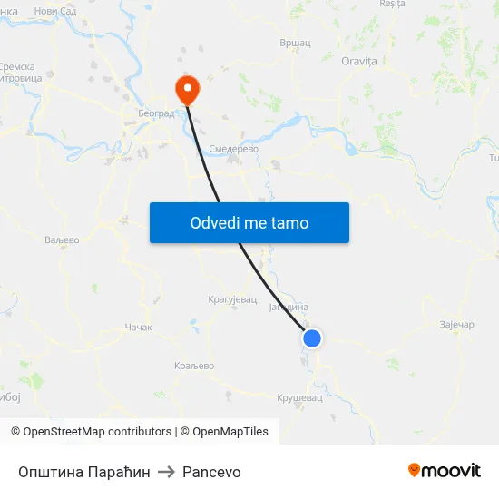 Општина Параћин to Pancevo map