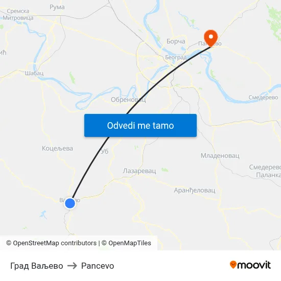 Град Ваљево to Pancevo map