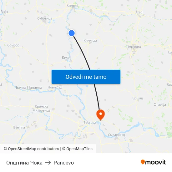 Општина Чока to Pancevo map