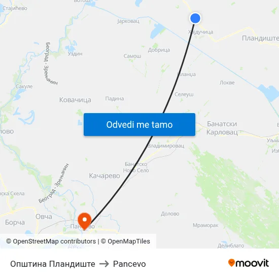 Општина Пландиште to Pancevo map