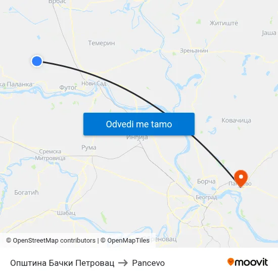 Општина Бачки Петровац to Pancevo map