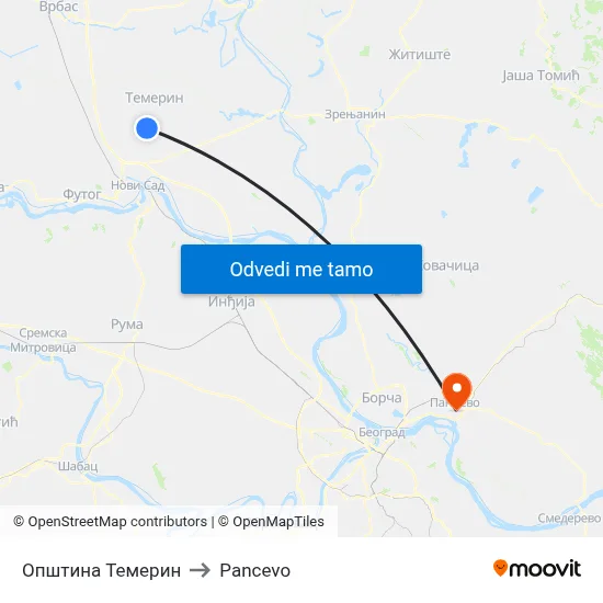 Општина Темерин to Pancevo map