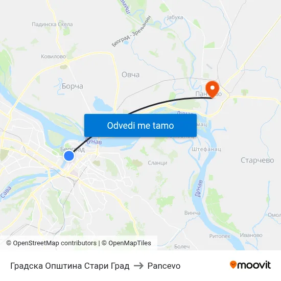 Градска Општина Стари Град to Pancevo map