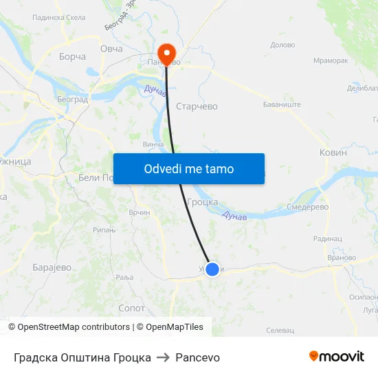 Градска Општина Гроцка to Pancevo map