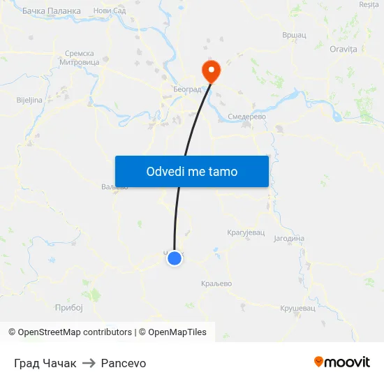 Град Чачак to Pancevo map