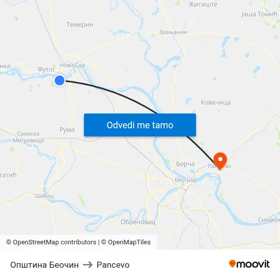 Општина Беочин to Pancevo map