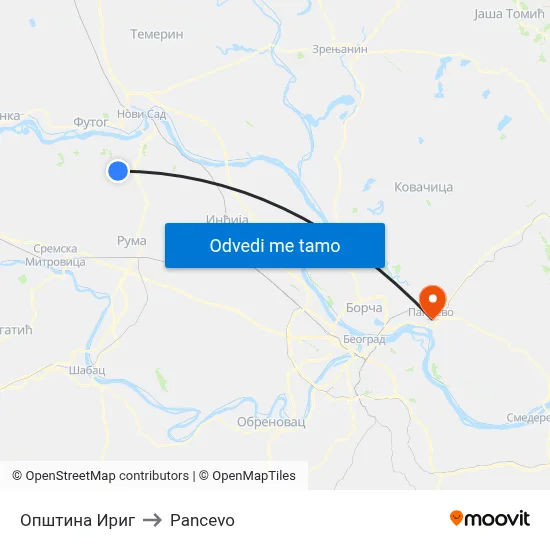 Општина Ириг to Pancevo map