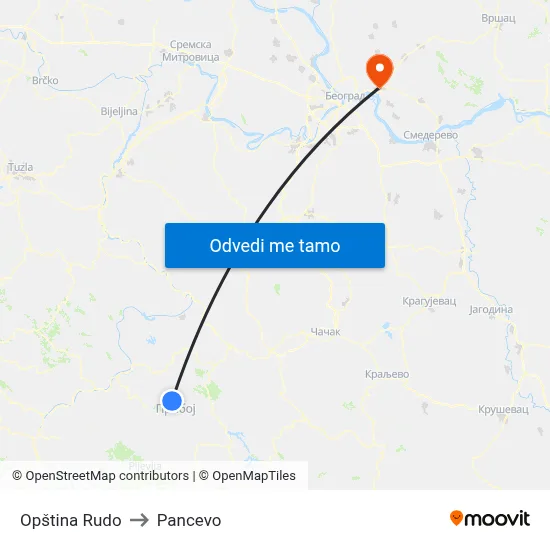 Opština Rudo to Pancevo map