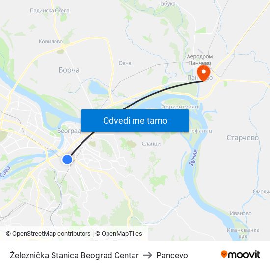 Železnička Stanica Beograd Centar to Pancevo map