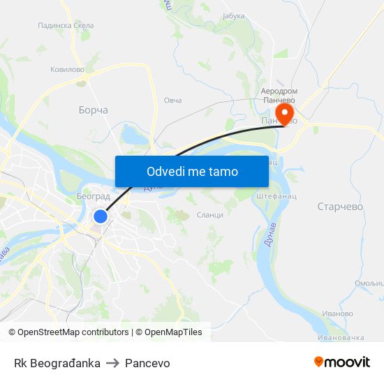 Rk Beograđanka to Pancevo map