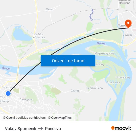 Vukov Spomenik to Pancevo map