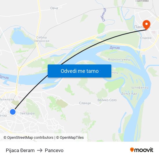 Pijaca Đeram to Pancevo map