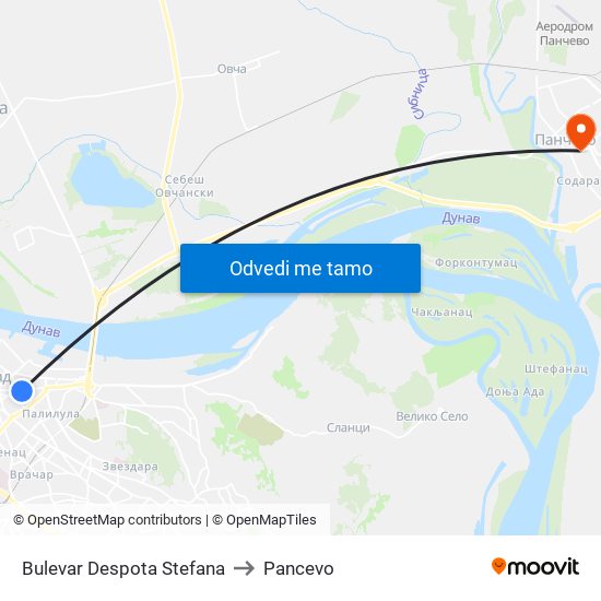 Bulevar Despota Stefana to Pancevo map