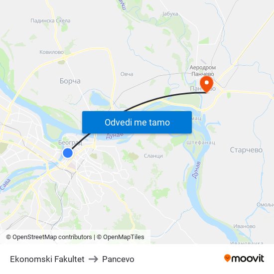 Ekonomski Fakultet to Pancevo map