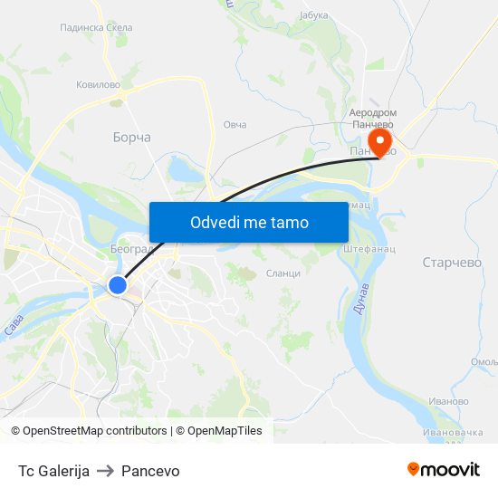 Tc Galerija to Pancevo map