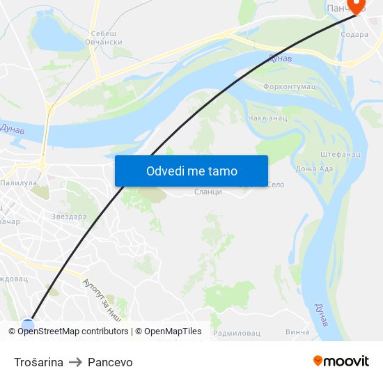 Trošarina to Pancevo map