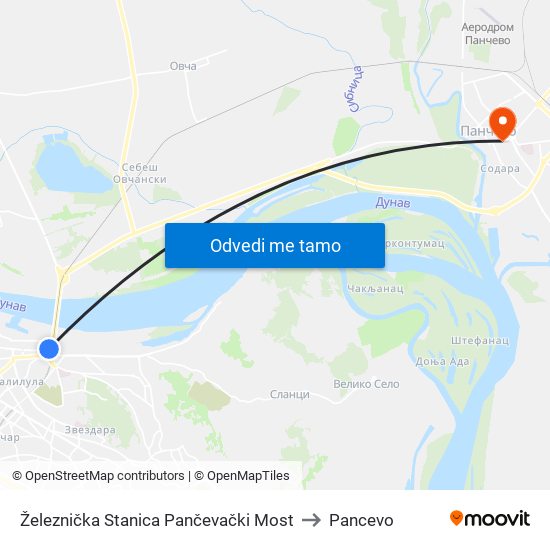 Železnička Stanica Pančevački Most to Pancevo map