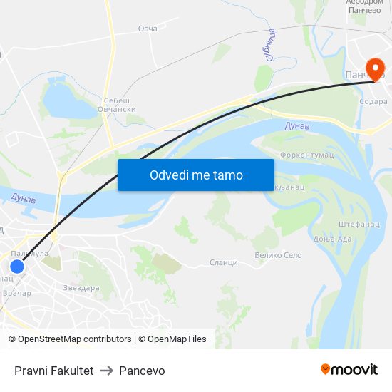 Pravni Fakultet to Pancevo map