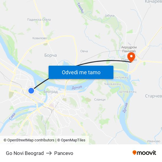 Go Novi Beograd to Pancevo map