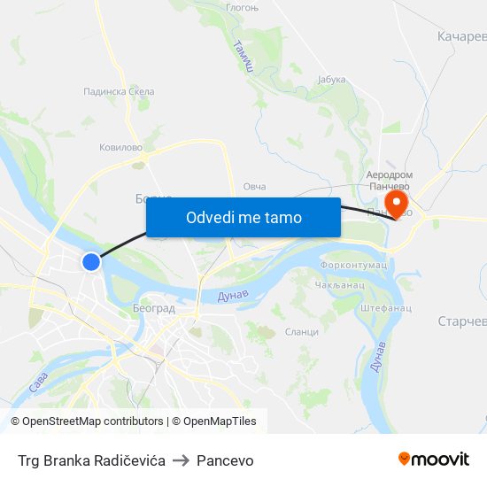 Trg Branka Radičevića to Pancevo map