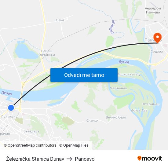 Železnička Stanica Dunav to Pancevo map