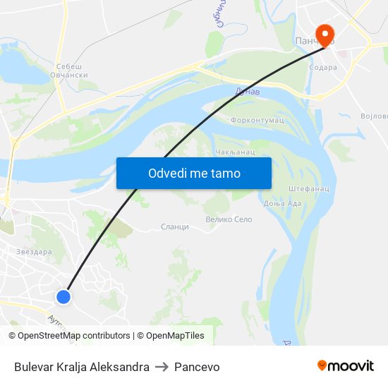 Bulevar Kralja Aleksandra to Pancevo map