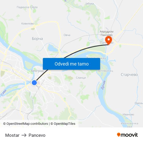 Mostar to Pancevo map